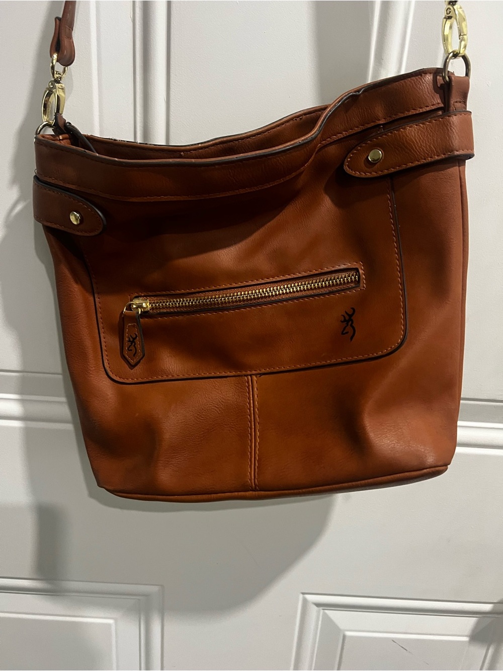 Browning Chestnut Brown Leather Messenger Bag with Gold Hardware